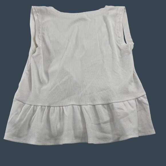 Sleeveless Jolie White Peplum Top Small Soft Ribbed Knit Stretch - Picture 5 of 5